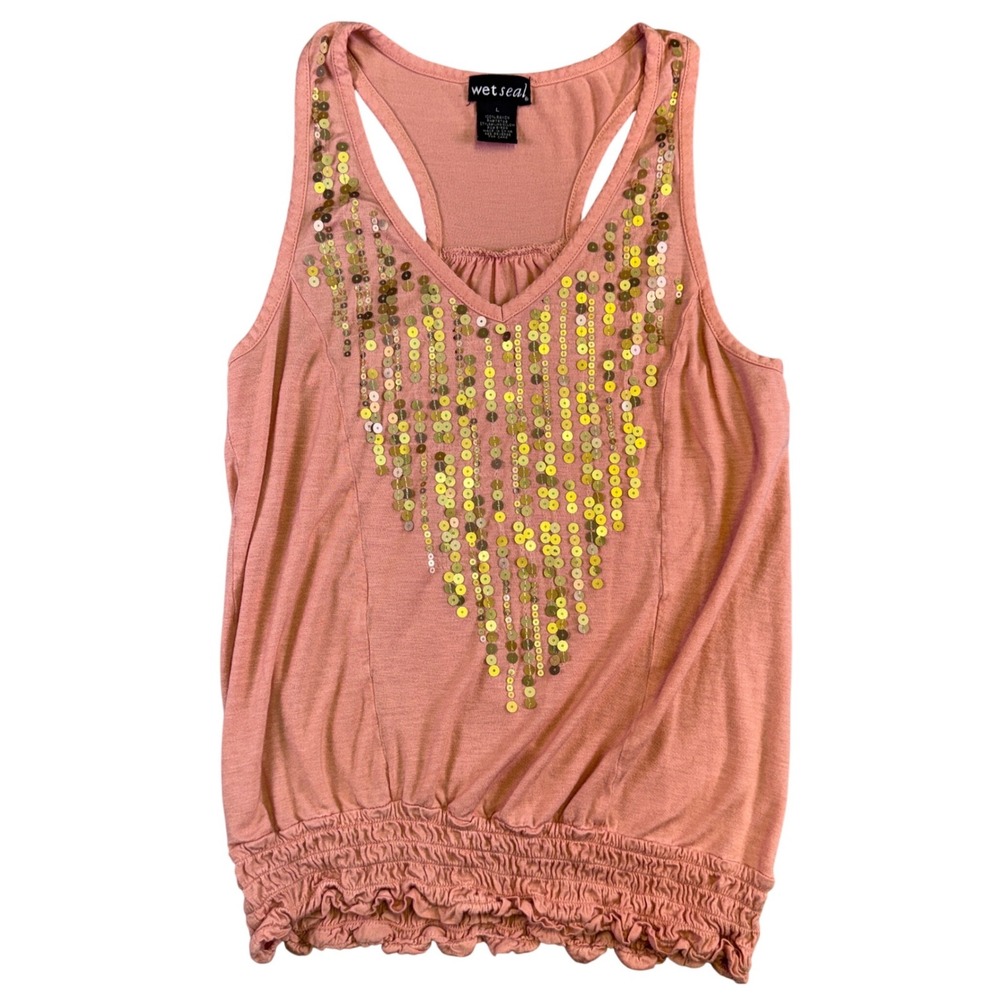 Wet Seal Sequin Tank Top Pink Large Y2K Glam Party Sparkle Clubwear Chic